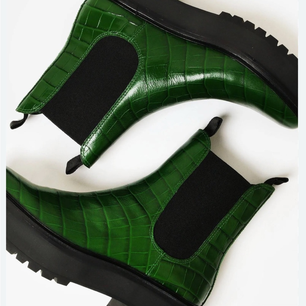 Loeffler Randall- Green Croc-Embossed Chelsea Boots